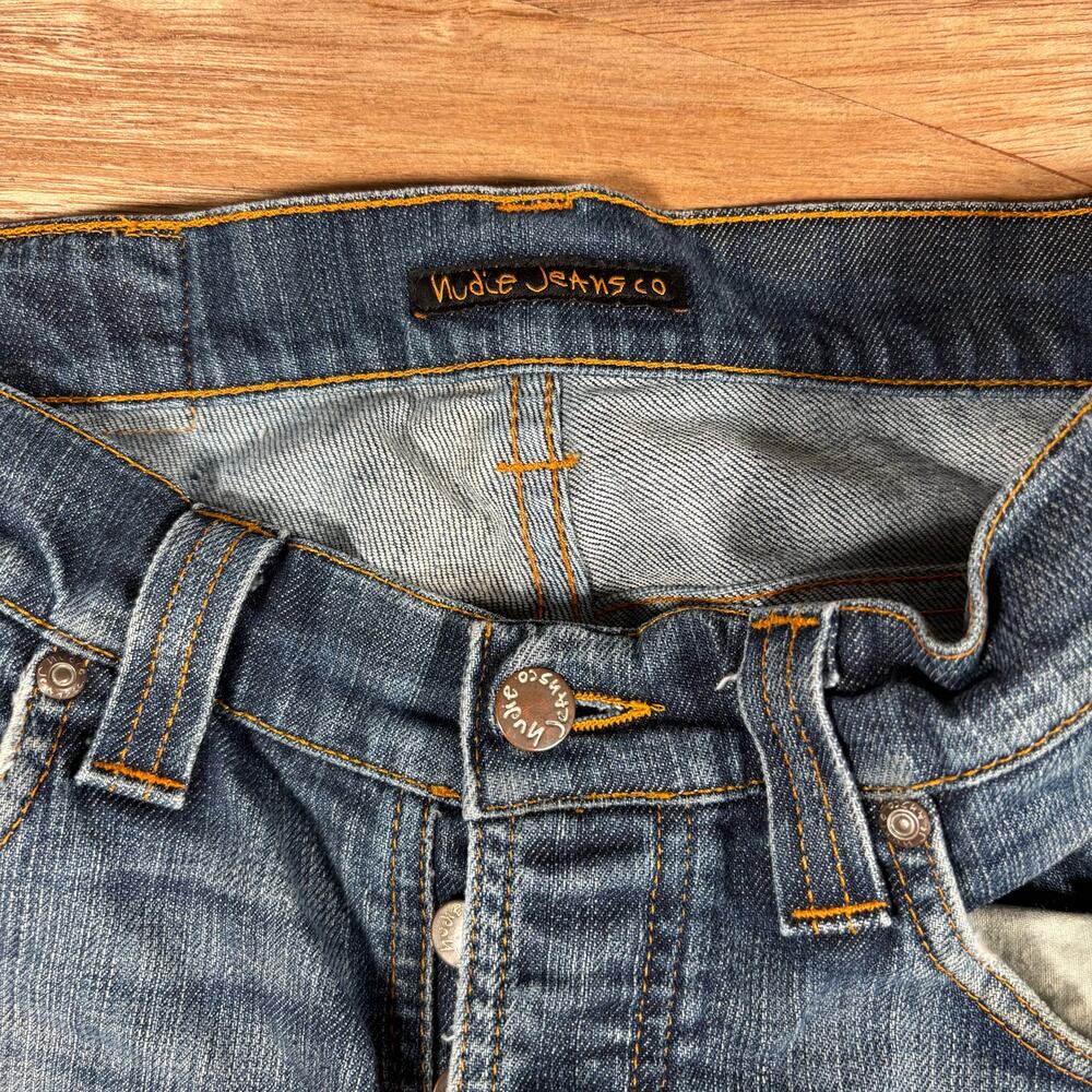 Nudie Jeans Dark Wash Straight Leg 31W x 34L Distressed Jeans Denim - Picture 3 of 10